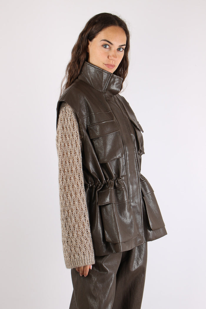 Smanicato Ecopelle Maxi Tasche Fango-7