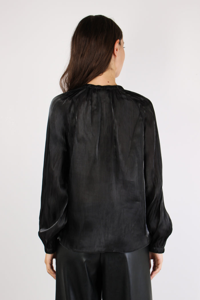 Camicia Arriccio Collo Inserto Nero-5