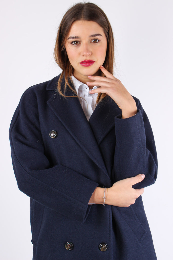 Cappotto Doppiopetto Misto Lan Blu-4