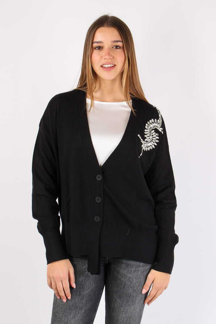 Venetico Cardigan Applicazione Black-4