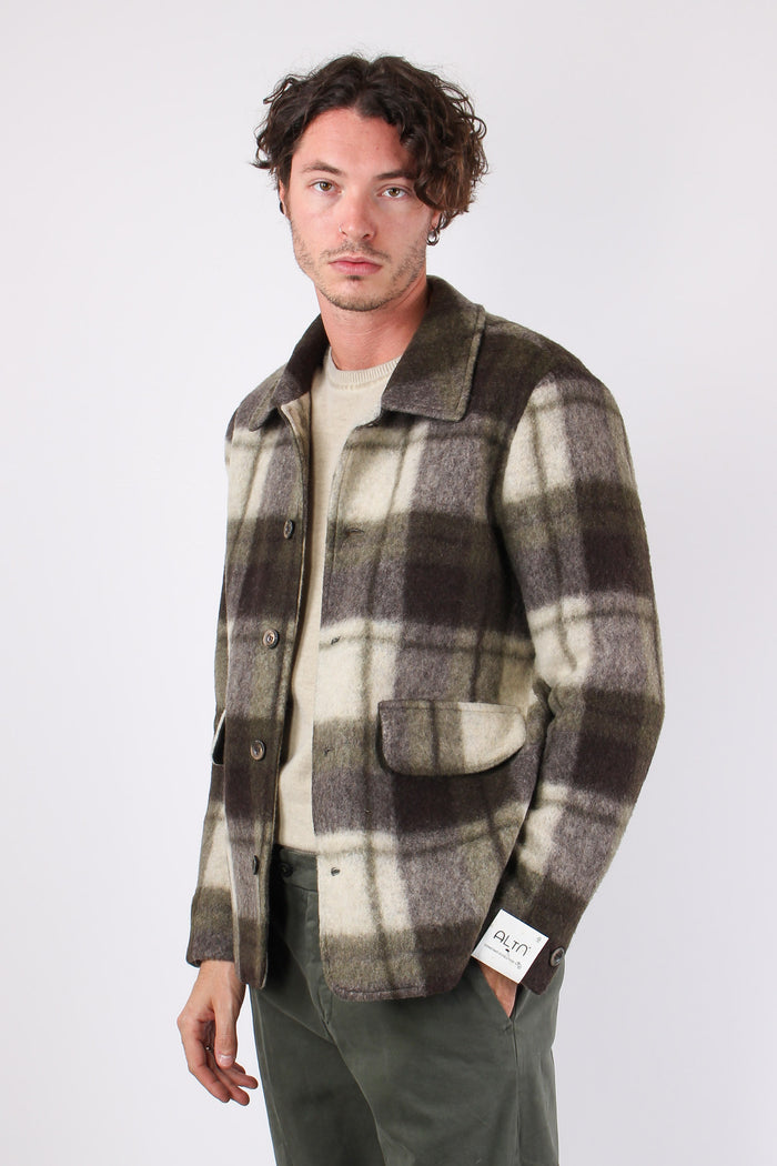 Coraggio Cappotto Lana Quadri Verde-3