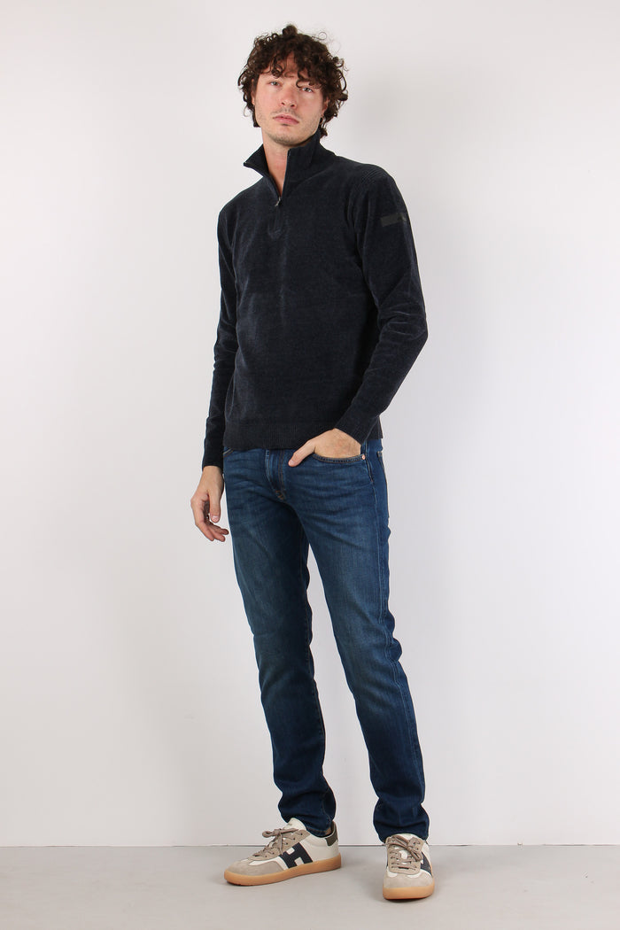 Maglia Mezza Zip Velluto Ultramarine Blue-3