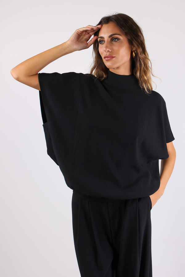 Maglia Crepe Apertura Schiena Nero-2