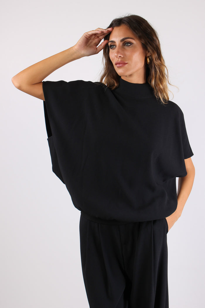Maglia Crepe Apertura Schiena Nero-2