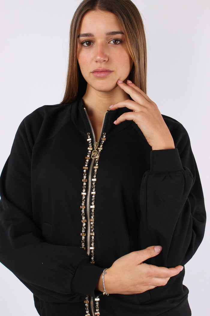 Felpa Zip Castone Nero-3