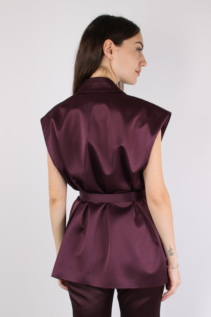 Melanzana Gilet Effetto Raso Bordeaux-4