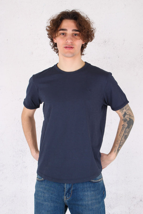 T-shirt Cotone Fiammato Navy Blue