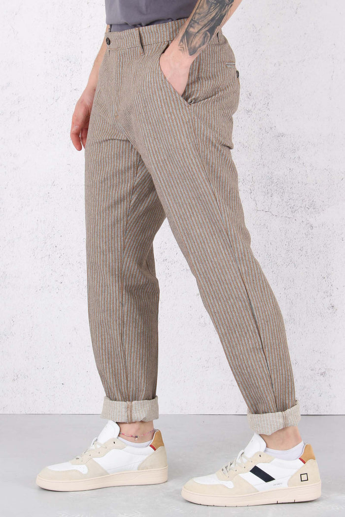 Pantalone Righe Misto Lino Brown-4