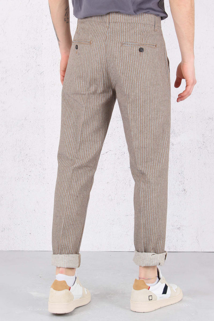 Pantalone Righe Misto Lino Brown-2