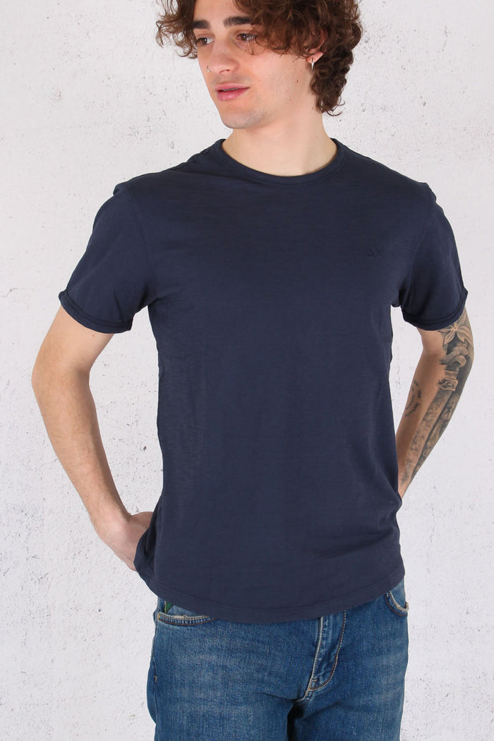 T-shirt Cotone Fiammato Navy Blue-5