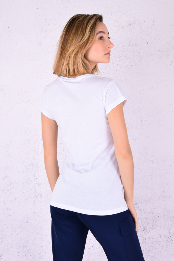 T-shirt Perle Collo Bianco-2