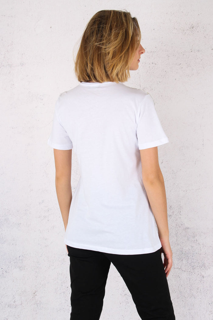 T-shirt Applicazione Spalla Bianco-2