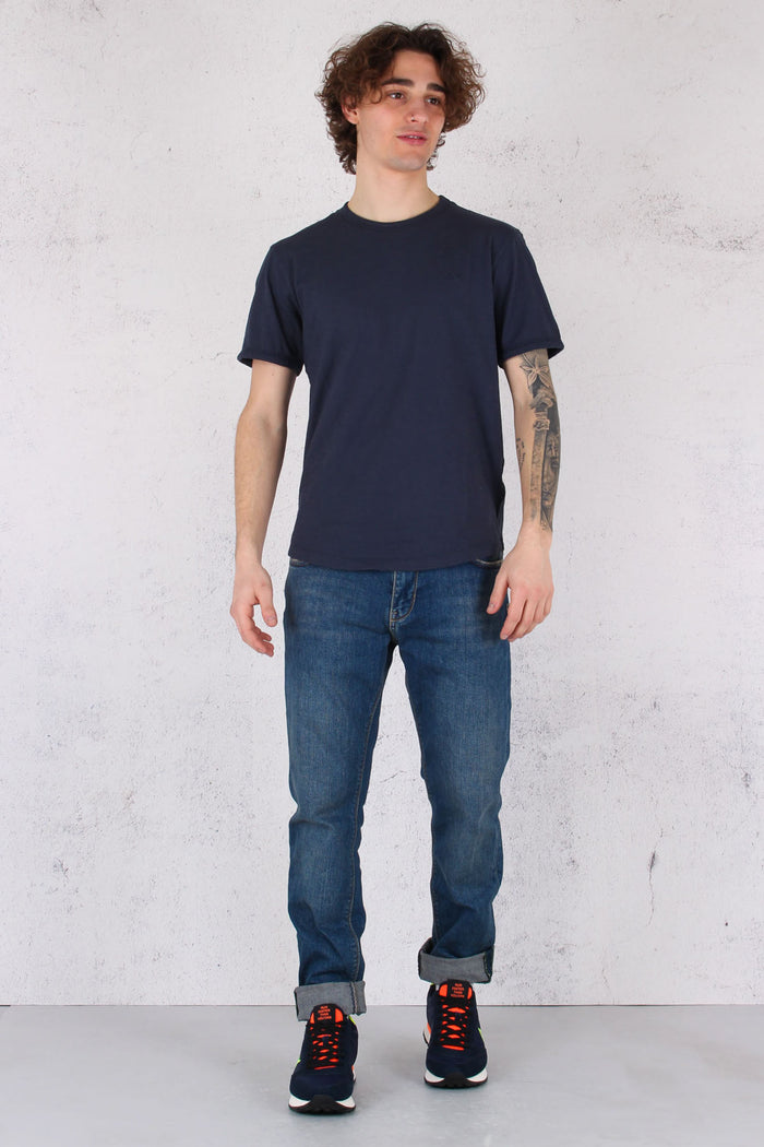 T-shirt Cotone Fiammato Navy Blue-3