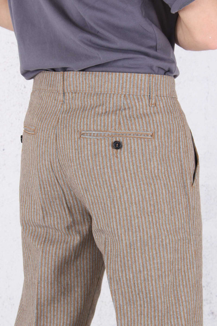 Pantalone Righe Misto Lino Brown-5