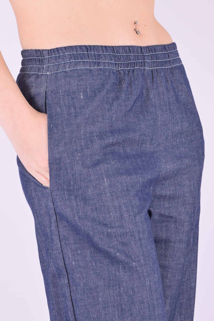 Pantalone Denim Elastico Blu Denim-5